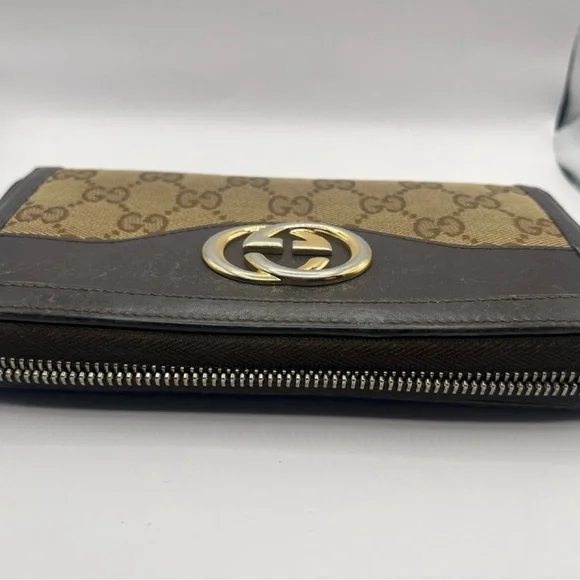 Authentic Gucci GG Canvas Leather Zip Around Wallet Interlocking G - Picture 4 of 15